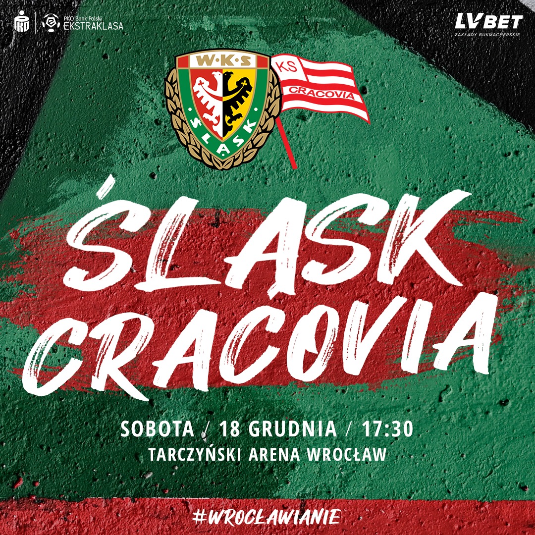 Grafika informacyjna przed meczem WKS Śląsk Wrocław vs. Cracovia Kraków
