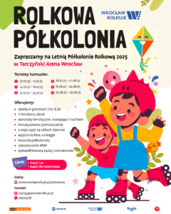 Plakat letnich półkolonii rolkarskich Wrocław Rolkuje