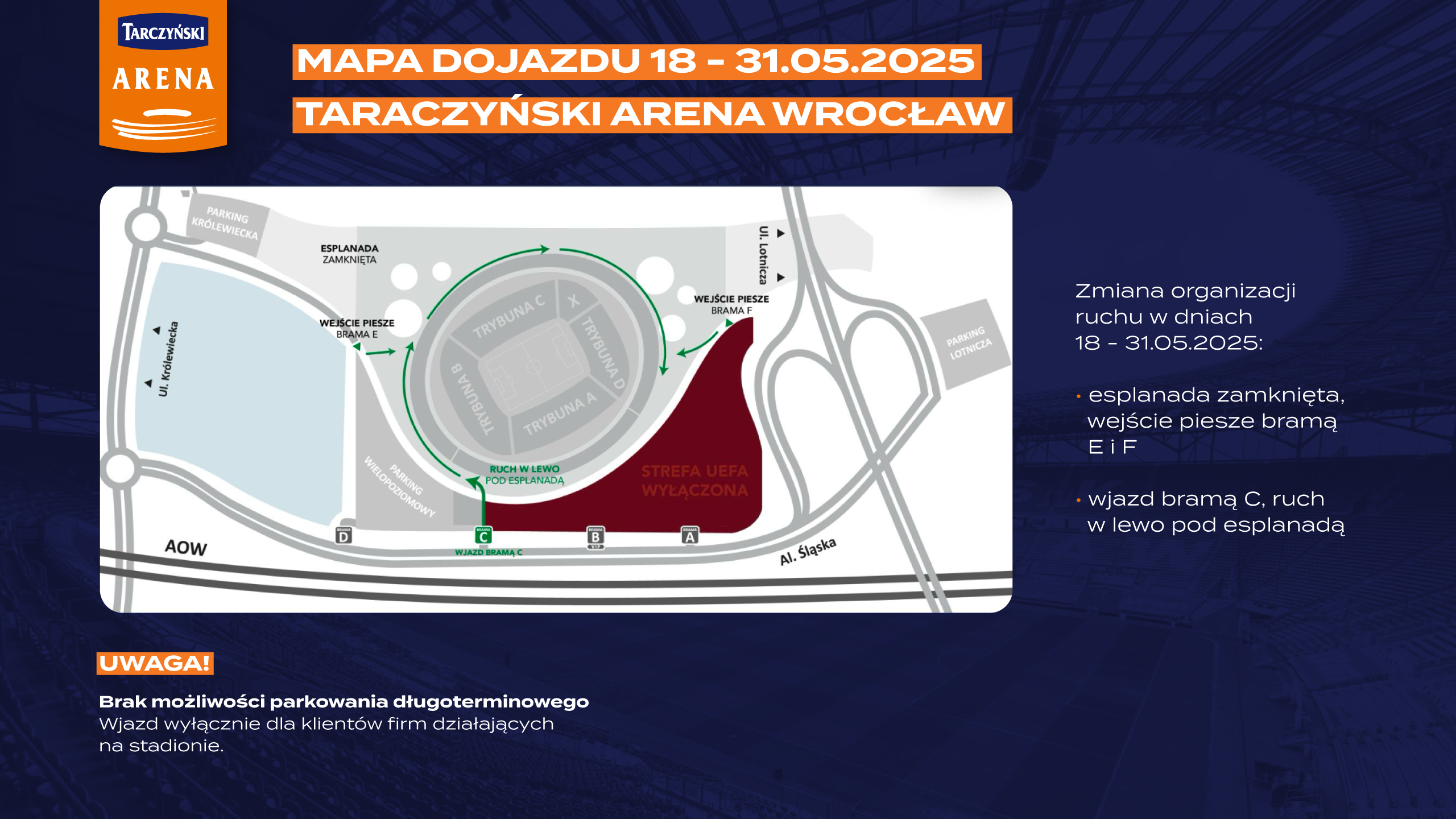 Zmiany komunikacyjne na Tarczyński Arenie Wrocław