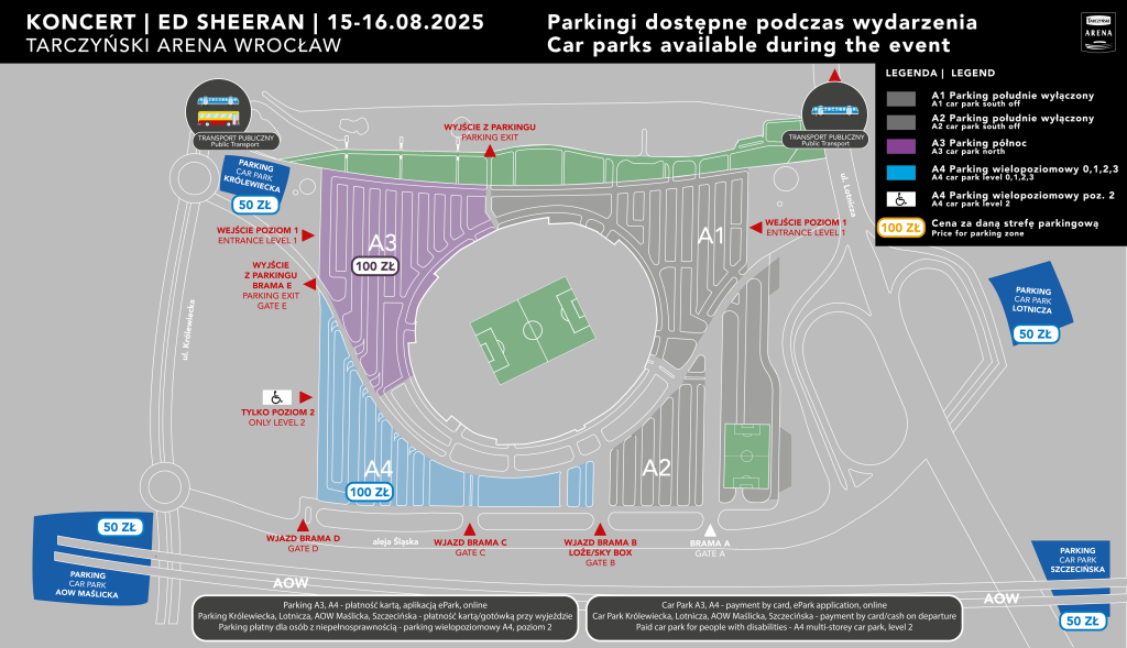 Mapa parkingów - koncert Eda Sheerana