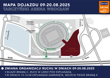 Zmiany komunikacyjne na Tarczyński Arenie Wrocław 9-20.08.2025